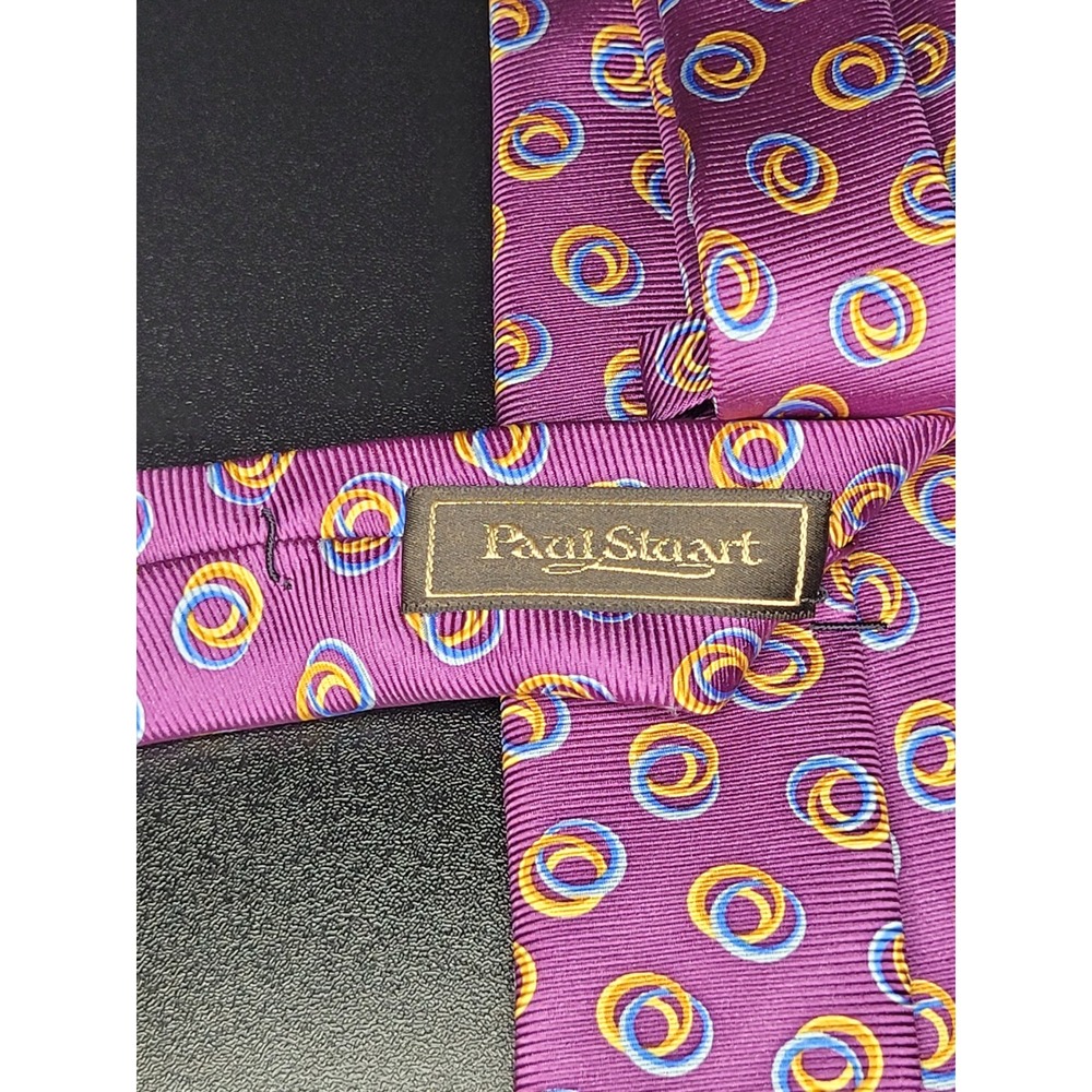 Paul Stuart Mens Necktie Purple Interlocking Circle Pattern Ribbed Texture